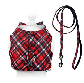 Red Plaid Harness Vest with Matching Leash (size: XL)