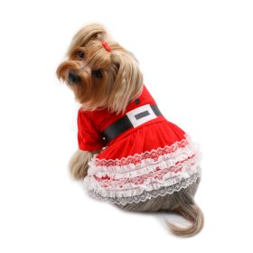 Lace Ruffles Puffy Sleeves Christmas Dress (size: XL)