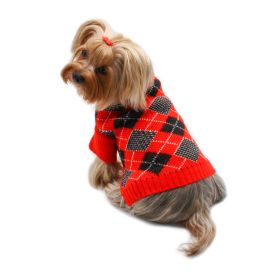 Argyle Turtleneck Sweater in Red/Black/White (size: XL)