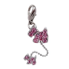 Dog and Puppy Charm with Rhinestones (Color: Pink)