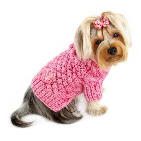 Pink Bobble Stitch Turtleneck Hand Knitted Sweater (size: S)