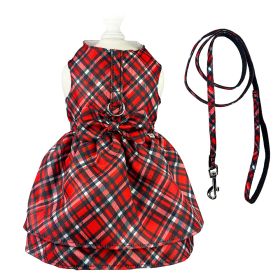 Red Plaid Harness Dress with Matching Leash (size: M)