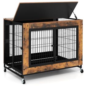 Industrial Dog Kennel with Flip-up Top 3 Lockable Doors and Removable Tray (Color: Rustic Brown)