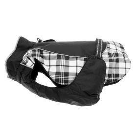 Alpine All-Weather Dog Coat (Color: Black and White Plaid, size: large)