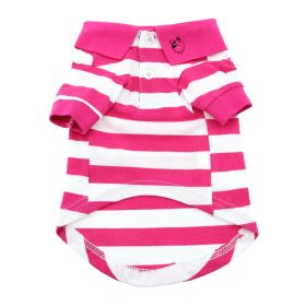 Striped Dog Polo (Color: Pink Yarrow and White, size: small)